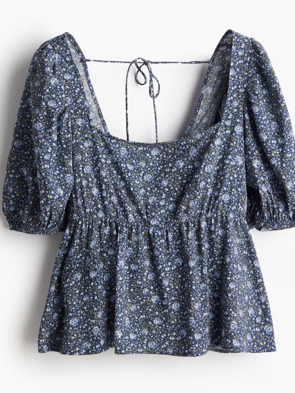 Divided Navy Floral Square-Neck Puff Sleeve Peplum Blouse